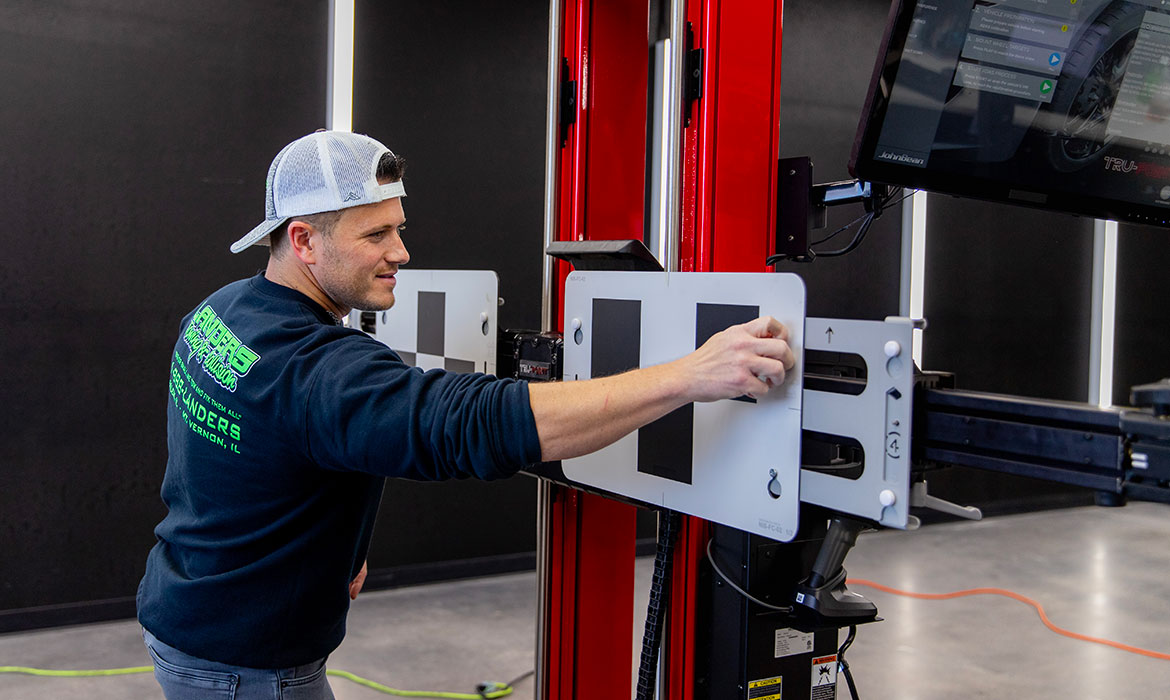 Landers technician setting up ADAS device